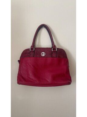 Giani Bernini Burgundy Red Croc Embossed Dome Satchel Handbag Silver GB Logo